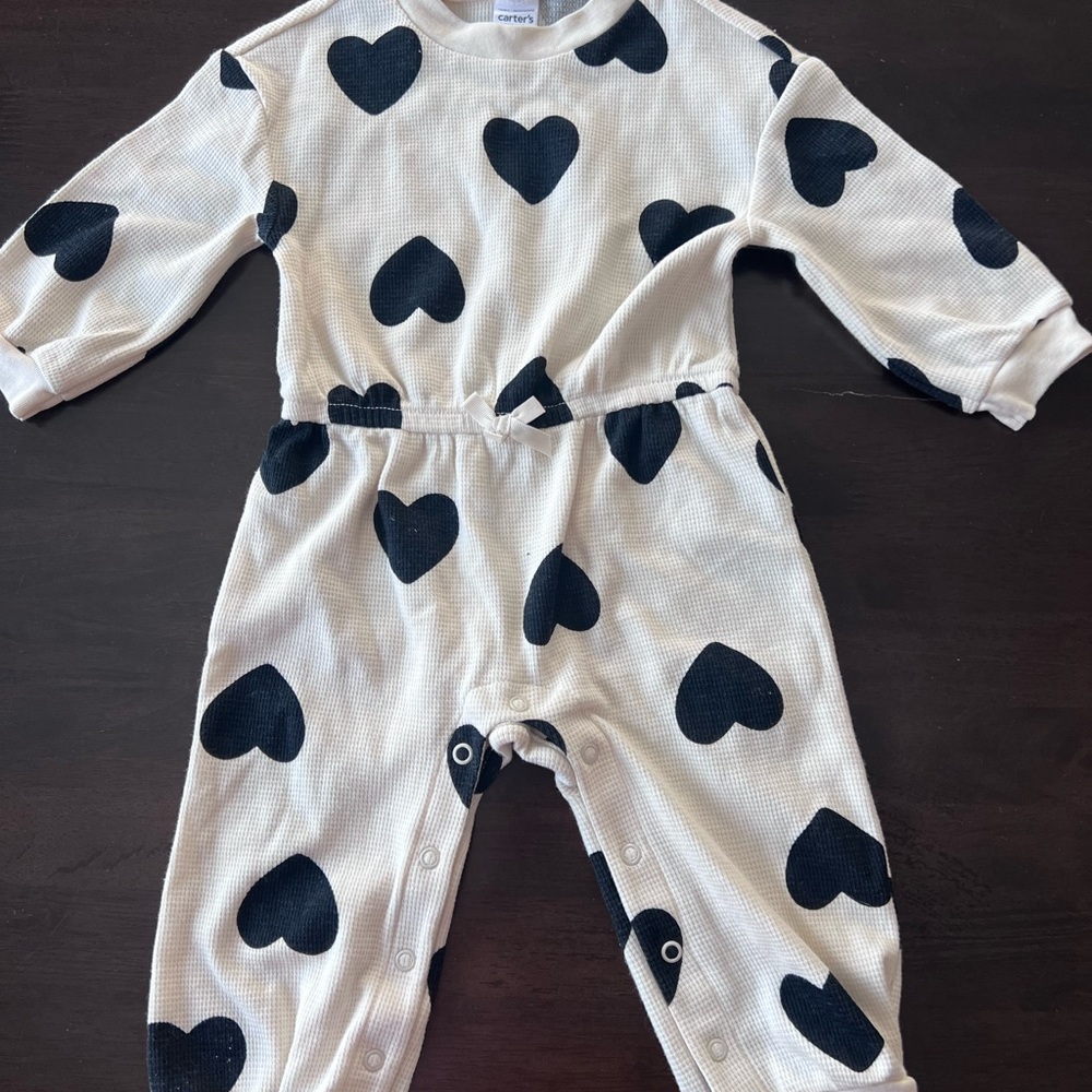 Carter's Cream and Black Heart Footie